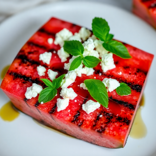 Grilled Watermelon Steak with Feta and Mint