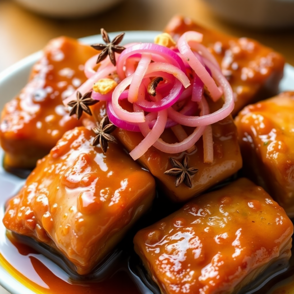 Taiwanese Braised Pork Belly with Crispy Red Onions