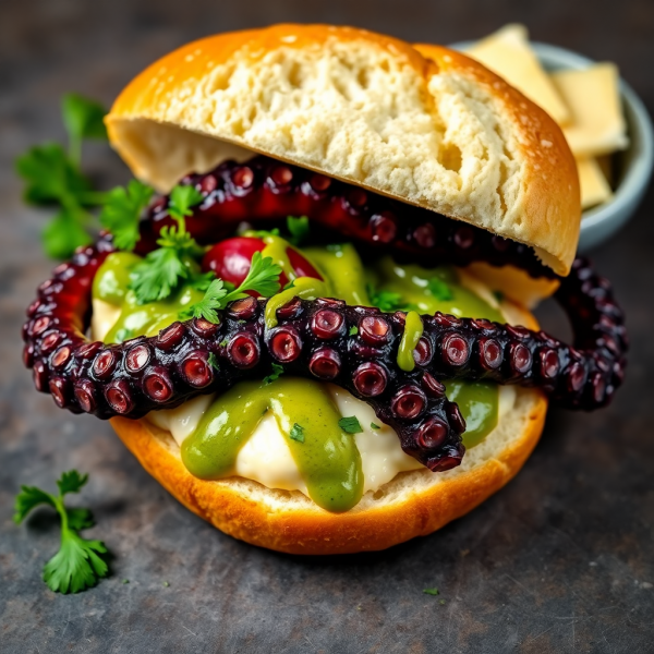 Octopus Sandwich with Roasted Potato Cream and Parsley Sauce