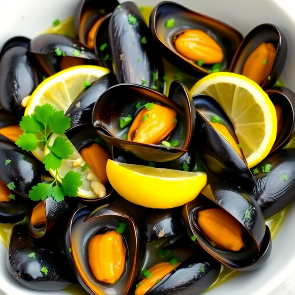 Garlic Butter Mussels with Lemon and Parsley