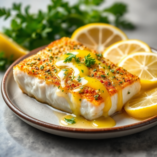 Herb-Crusted Cod with Lemon Butter Sauce