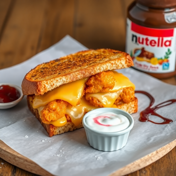 Cheesy Chicken Nugget Sandwich with Yogurt Dip