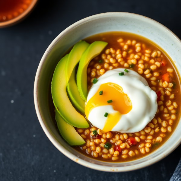 Savory Cereal Bowl with Avocado and Poached Egg