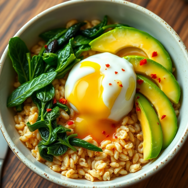 Savory Cereal Bowl with Poached Egg