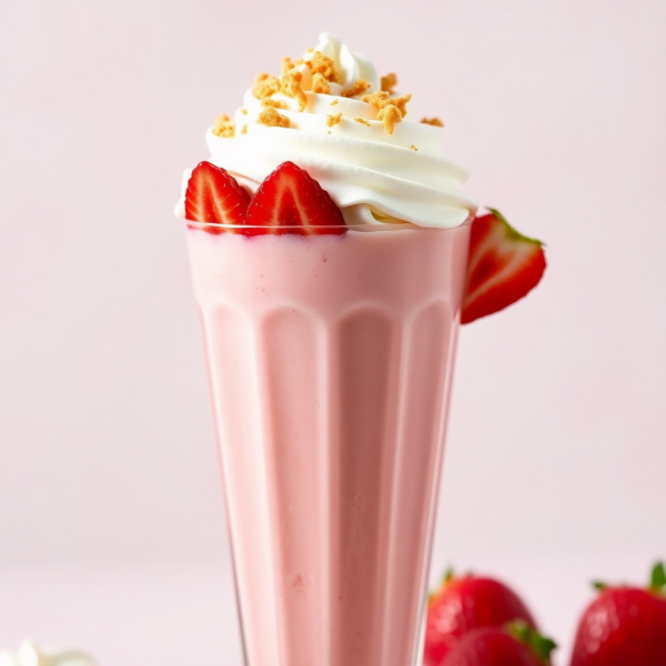 Strawberry Cheesecake Smoothie with Whipped Cream and Cookie Crumble