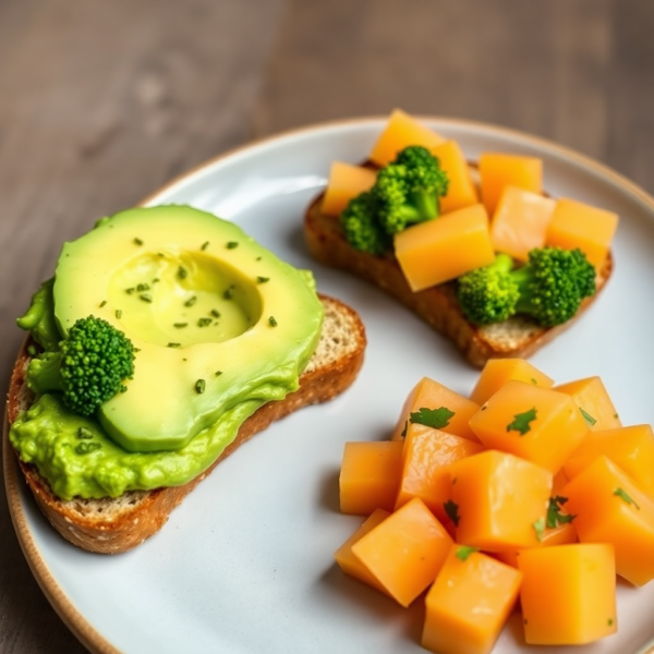 Avocado Toast with Broccoli and Cantaloupe Salad