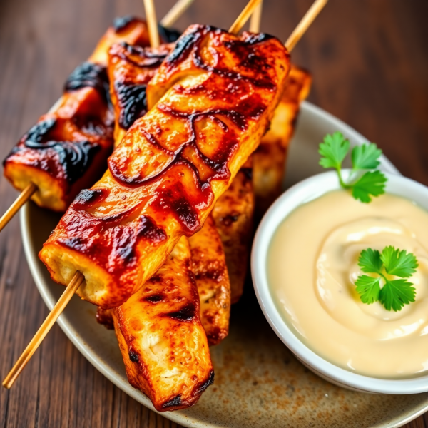 Spicy Crocodile Skewers with Garlic Aioli