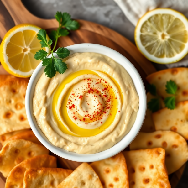 Zesty Lemon Hummus with Pita Chips