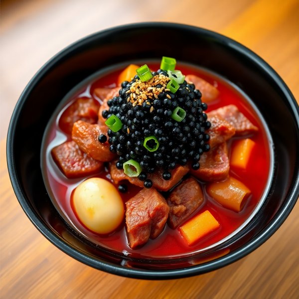 Luxury Tteokbokki with Beef, Caviar, and Gold Powder