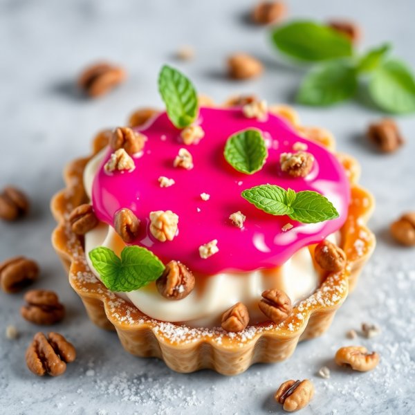 Nuez Sweet Tart with Coffee Chantilly and Pink Pitaya Glaze
