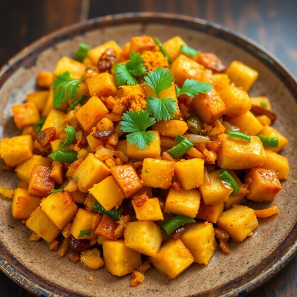 Banana Flower and Whole Wheat Bread Stir-Fry