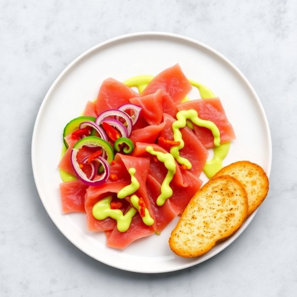 Tiradito de Tuna Cured and Smoked with Wasabi-Yuzu Soy Mayonnaise
