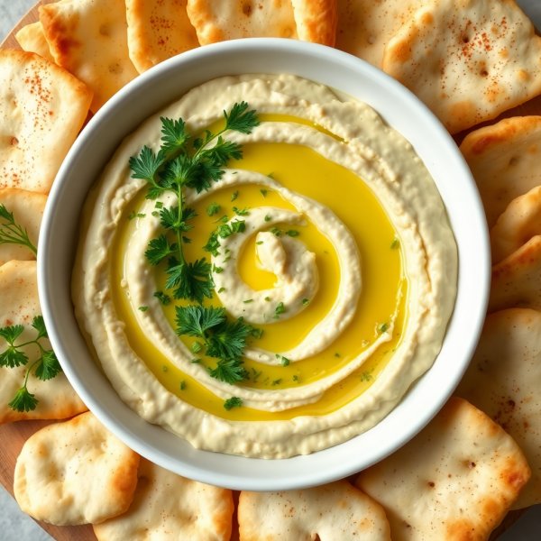 Zesty Lemon Herb Hummus with Pita Chips