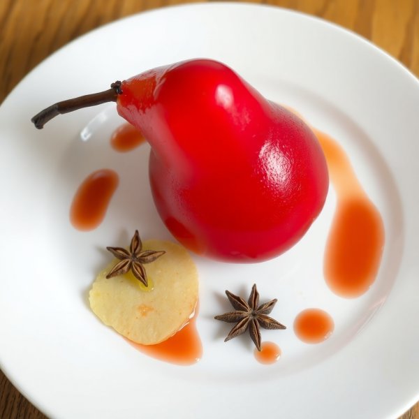 Red Wine Poached Asian Pear with Honey and Ginger