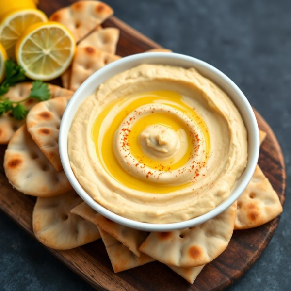 Zesty Lemon Hummus with Pita Chips