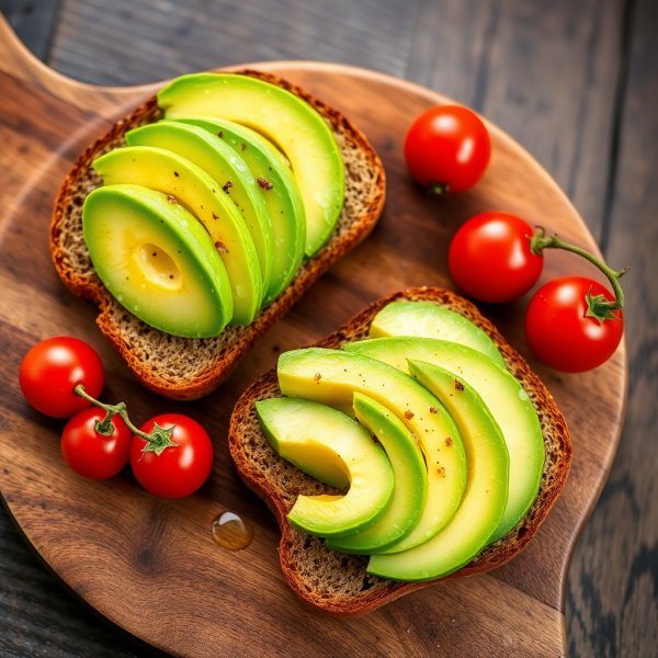 Sliced Avocado and Grain Bread Breakfast