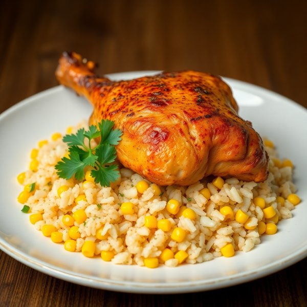 Spiced Chicken Thighs with Corn and Rice Pilaf