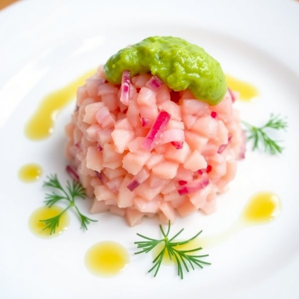 Sea Bass Tartare with Avocado Dill Sauce