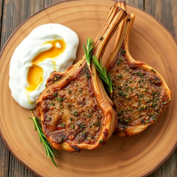 Herb-Crusted Lamb Chops with Garlic Yogurt Sauce
