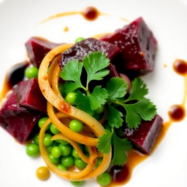 Roasted Beetroot and Pea Salad with Caramelized Onions