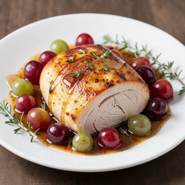 Roasted Chicken with Grape and Thyme Sauce