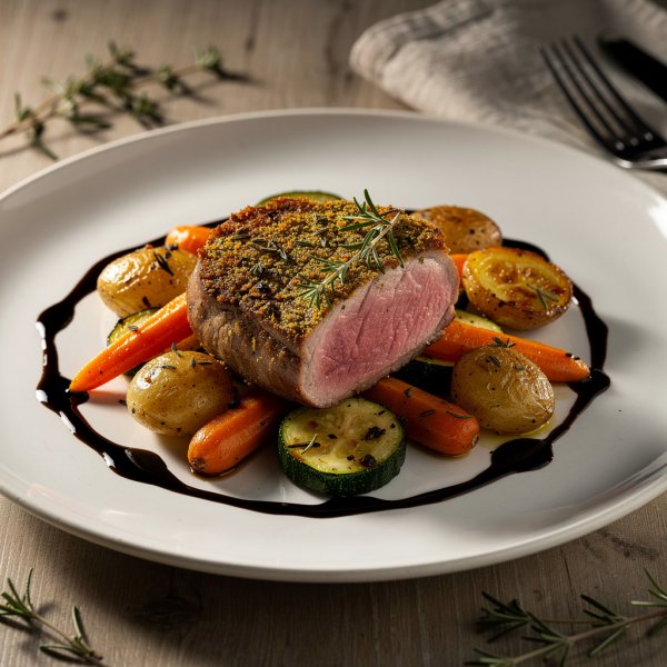 Herb-Crusted Lamb Loin with Roasted Vegetables