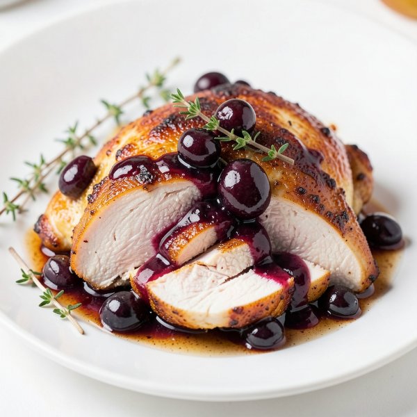 Roasted Chicken with Grape and Thyme Sauce