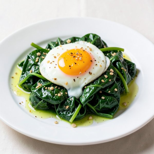 Garlic Sautéed Spinach with Poached Egg