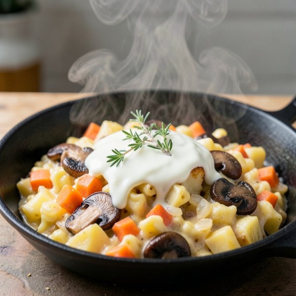 Creamy Mushroom Potato Macaroni Skillet