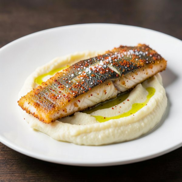 Salt Koji Marinated Fish Fillet with Silky Mashed Potato and Apple Tea Batter