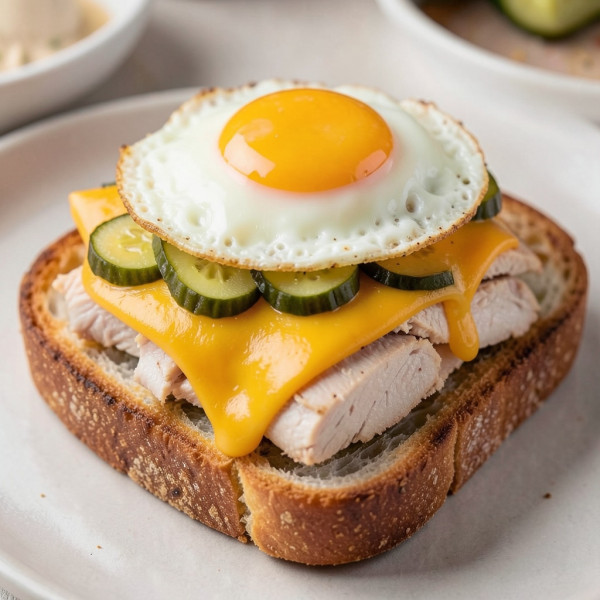 Cheesy Chicken Pickle Breakfast Toast