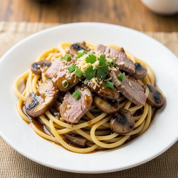Garlic Ginger Pork Pasta with Mushrooms