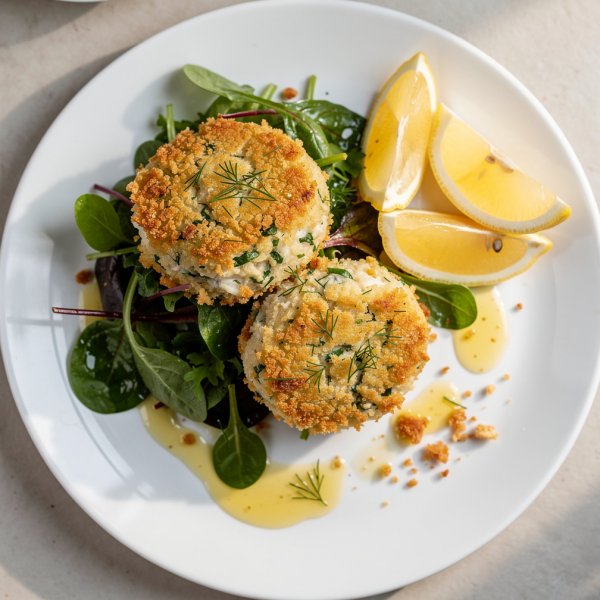 Lemon-Dill Crab Cakes with Crisp Greens