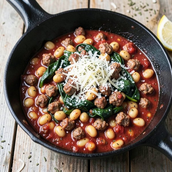Sausage, White Bean & Spinach Skillet