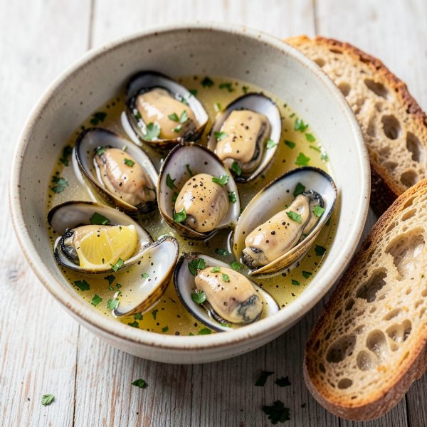 Garlic, Lemon & Parsley Mussels with Toast