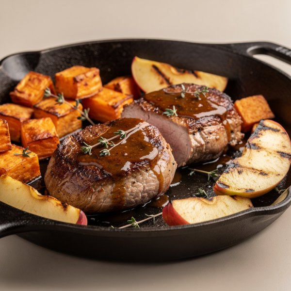 Maple-Mustard Pork with Apple and Sweet Potato