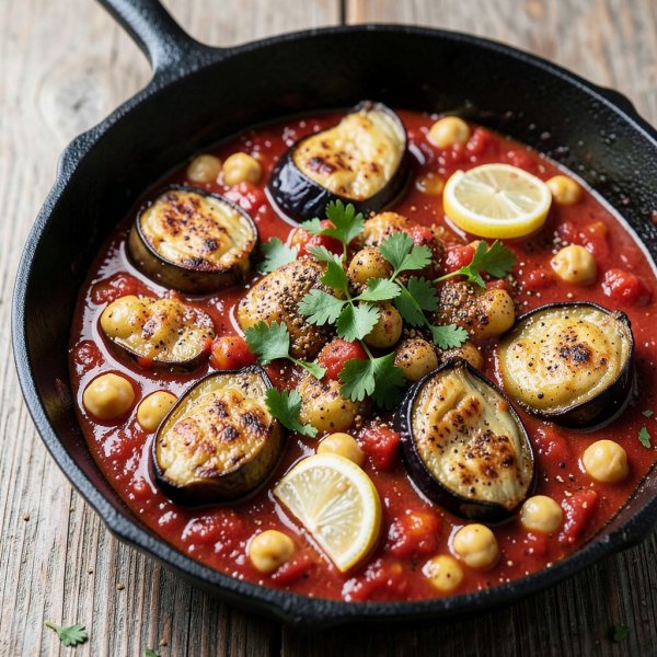 Smoky Eggplant and Chickpea Tomato Skillet