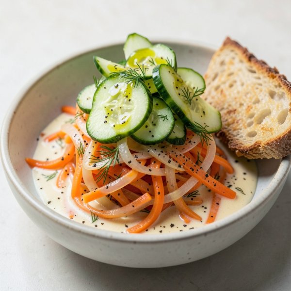 Creamy Carrot and Onion Bowl with Cucumber Salad