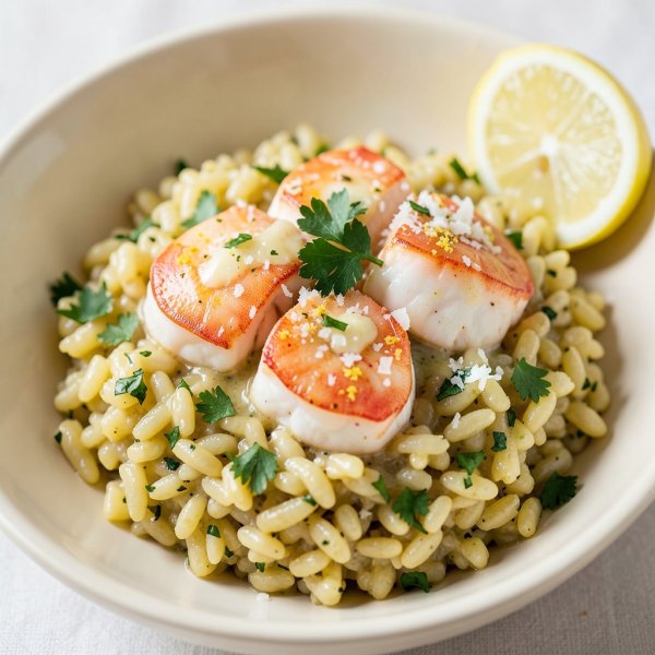 Lemon-Herb Lobster with Garlicky Orzo