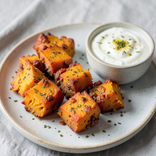 Sweet Potato and Red Lentil Bites with Yogurt Dip