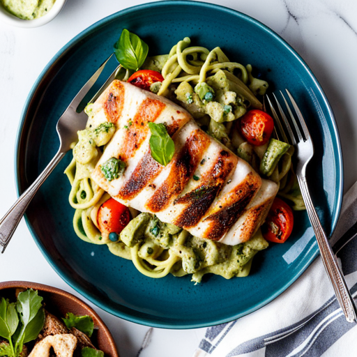 Garlic Avocado Pasta with Grilled Chicken and Trout