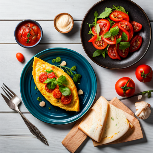 Garlic Cheese Omelette with Tomato Salad