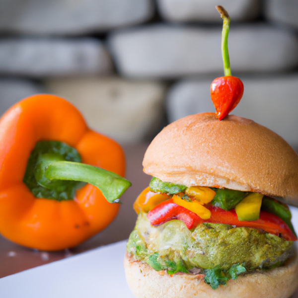 Veggie burger with guacamole in a bun