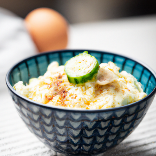 Garlic Scrambled Egg with Cucumber and Rice