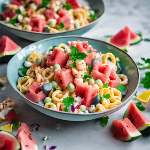 Japanese Seafood Pasta Salad with Watermelon Mayo Dressing