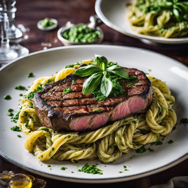 Savory T-Bone Steak with Pesto Pasta