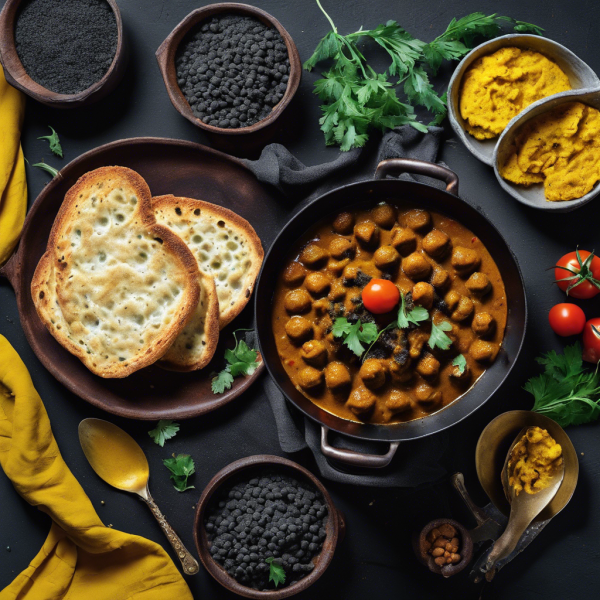 Charcoal Chickpea Curry with Puffed Bread