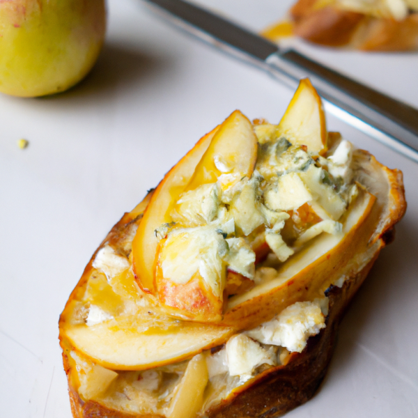 Apple & Cheese open-faced toasted French Baguette