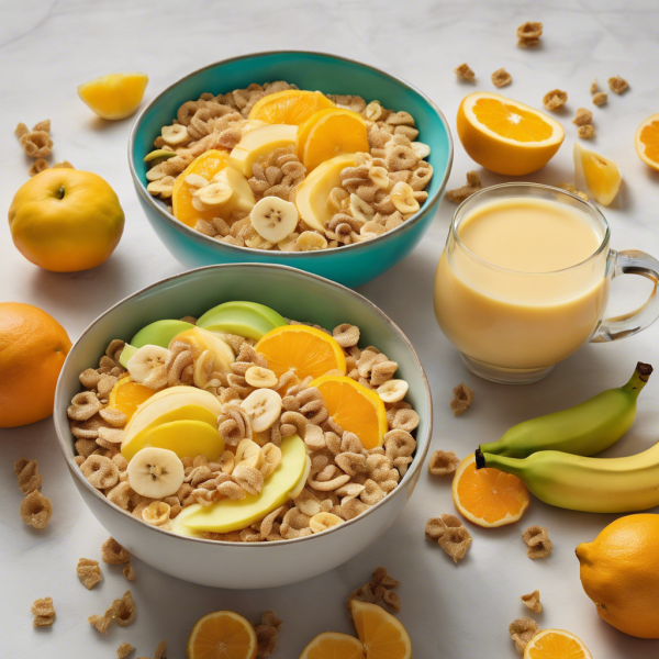 Citrus Fruit Cereal with Banana Milk