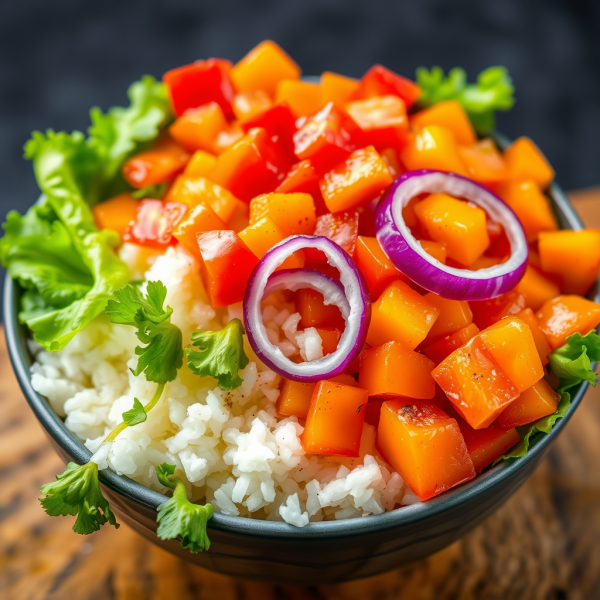 Colorful Rice Bowl with Fresh Veggies